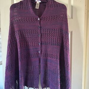 LuLaRoe Women's Purple Shawl/Cardigan with buttons and fringe OS
